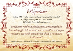 Pozvánka na oslavu 100. výročia otvorenia Masarykovej meštianskej školy – fotografia 1